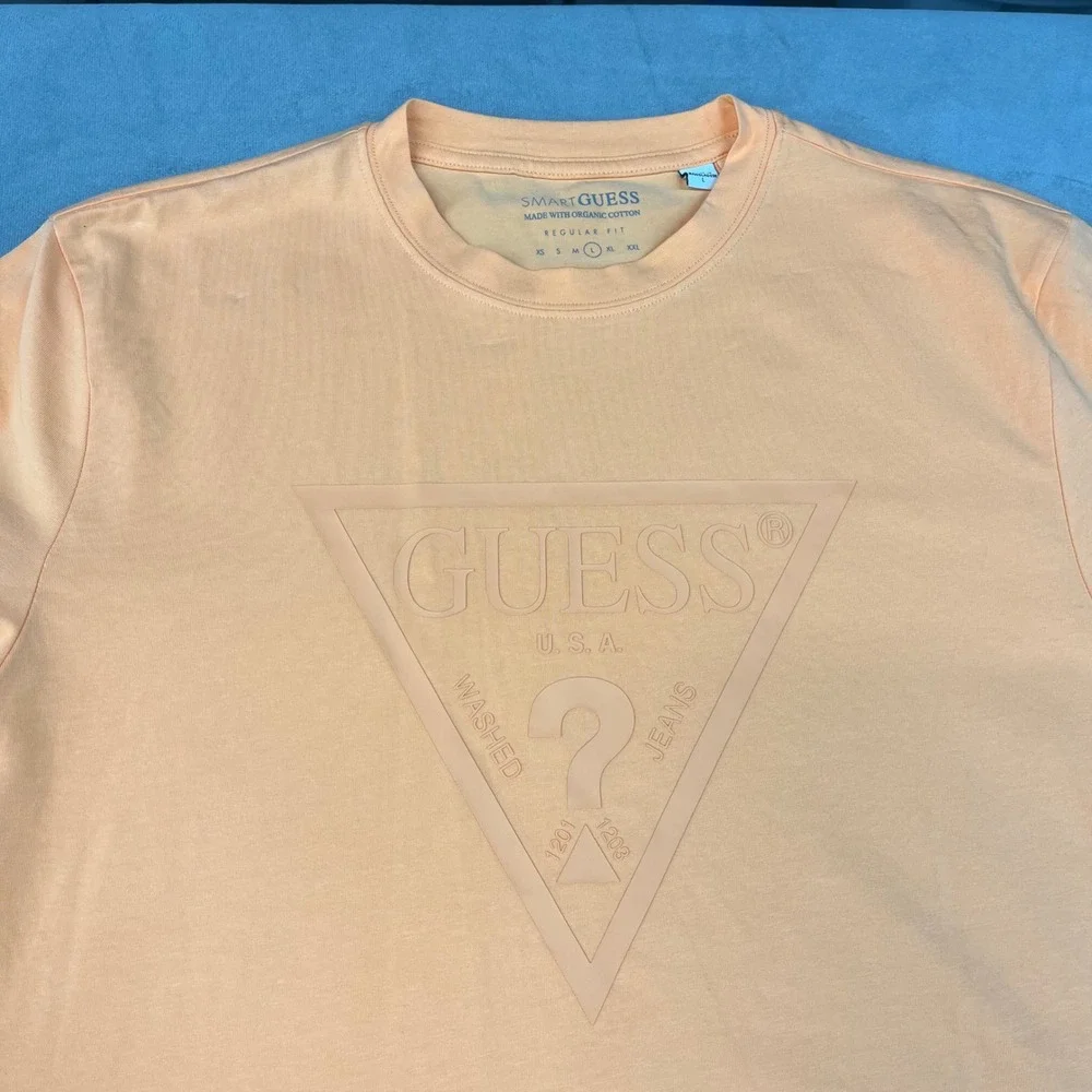 NWT Guess Men's T-Shirt Size Large Orange Logo SmartGuess Cotton Tee - Picture 6 of 10
